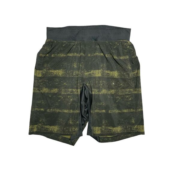 Lululemon T.H.E. Short 9” Lined Athletic Running Men’s Medium Green Lines Black - Picture 1 of 9